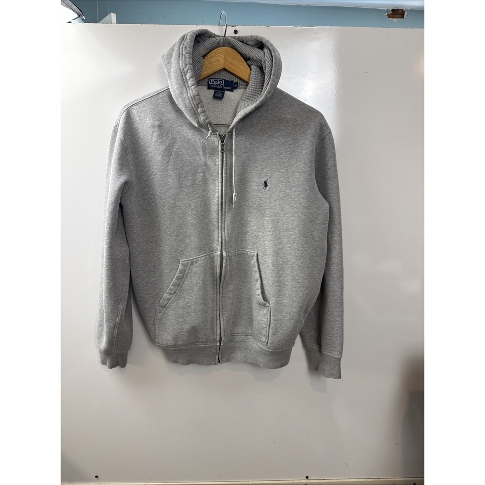 Polo Ralph Lauren Hoodie Mens XL Gray Pony Zip Jacket Sweatshirt Heavyweight Y2K